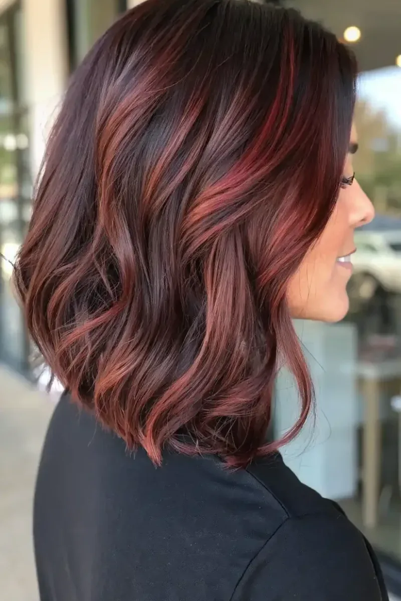 Short Wavy Bob with Subtle Cherry Pieces