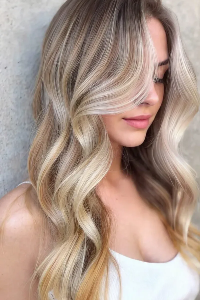 Soft Beige Blonde Balayage with Cool Contrast