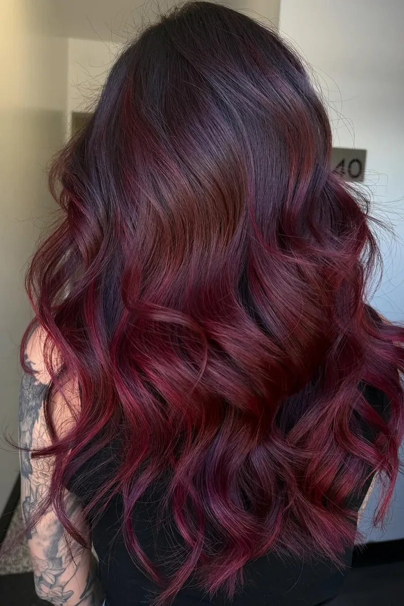 Cherry Cola Balayage on Dark Hair