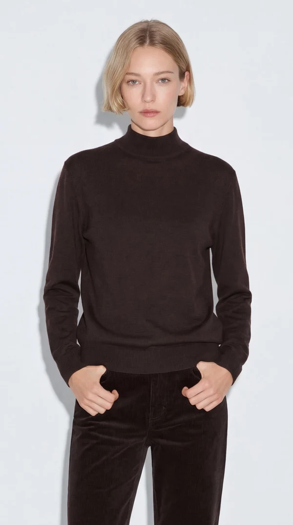 Chocolate Brown Corduroy Trousers with a Knit Sweater
