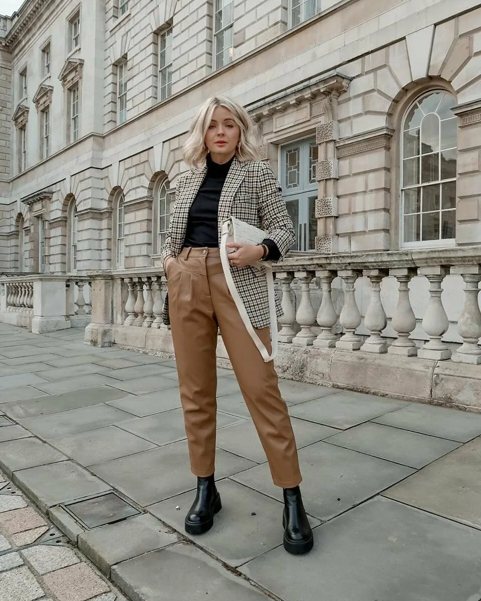 Chocolate Brown Trousers with a Tweed Jacket and Boots
