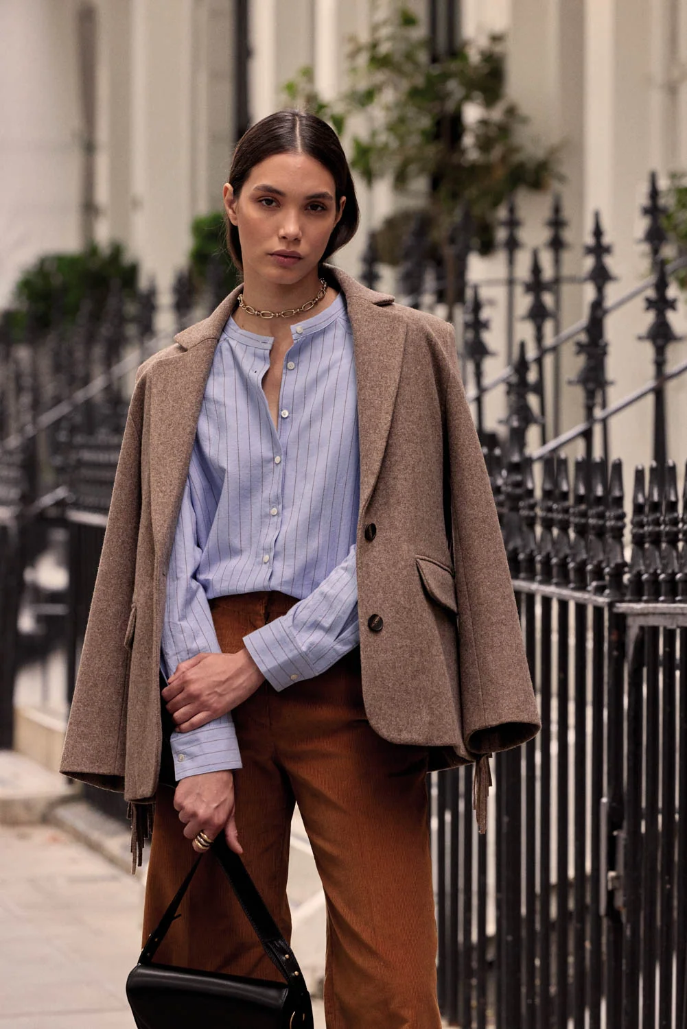 Chocolate Brown Corduroy Trousers with a Wool Blazer