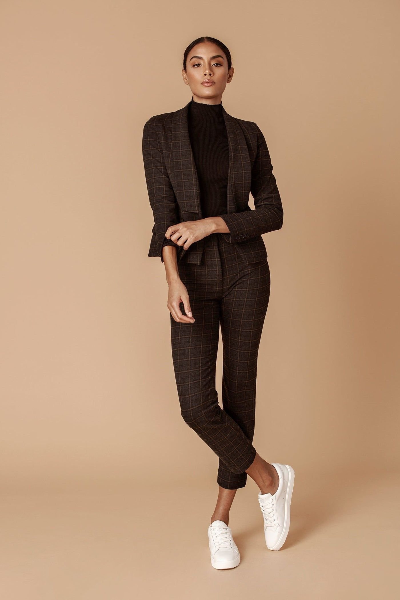 Chocolate Brown Trousers with a Checked Blazer