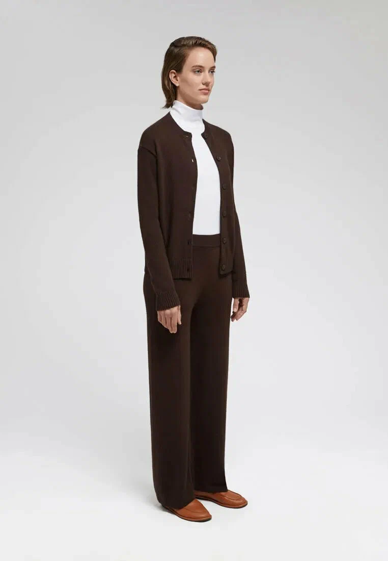 Chocolate Brown Straight Trousers with a Knit Cardigan
