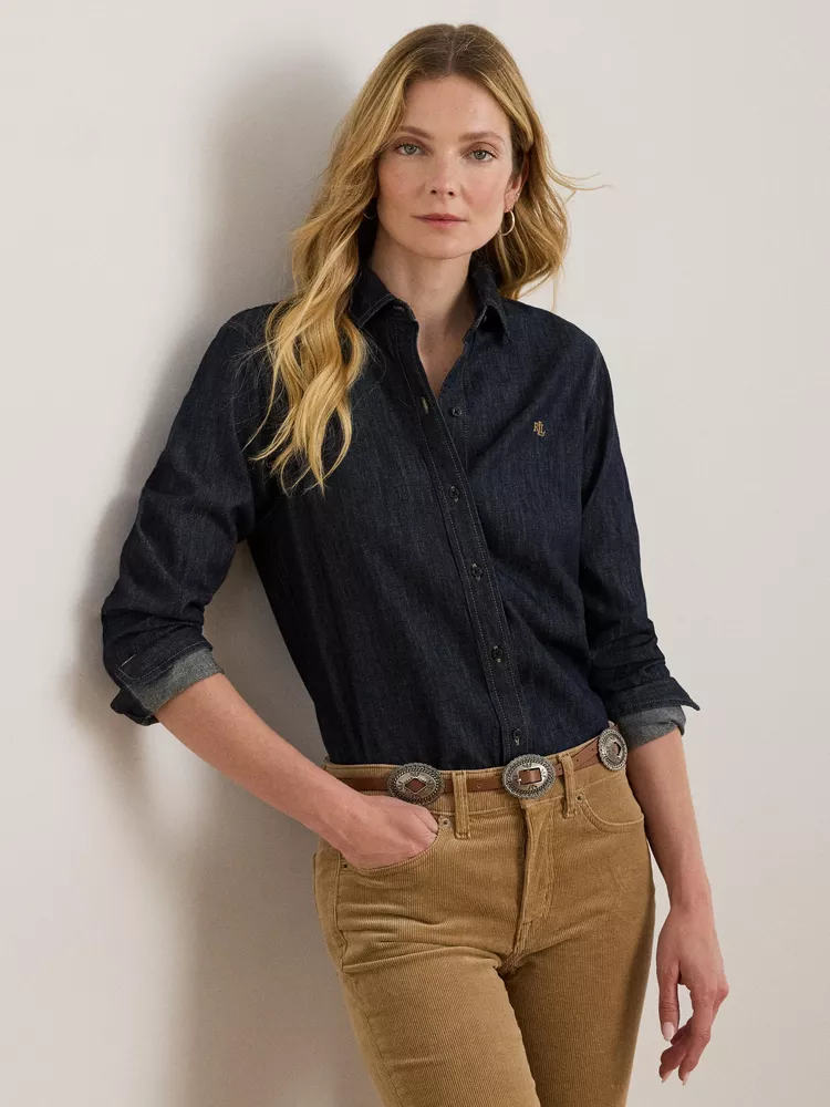 Chocolate Brown Corduroy Trousers with a Denim Shirt