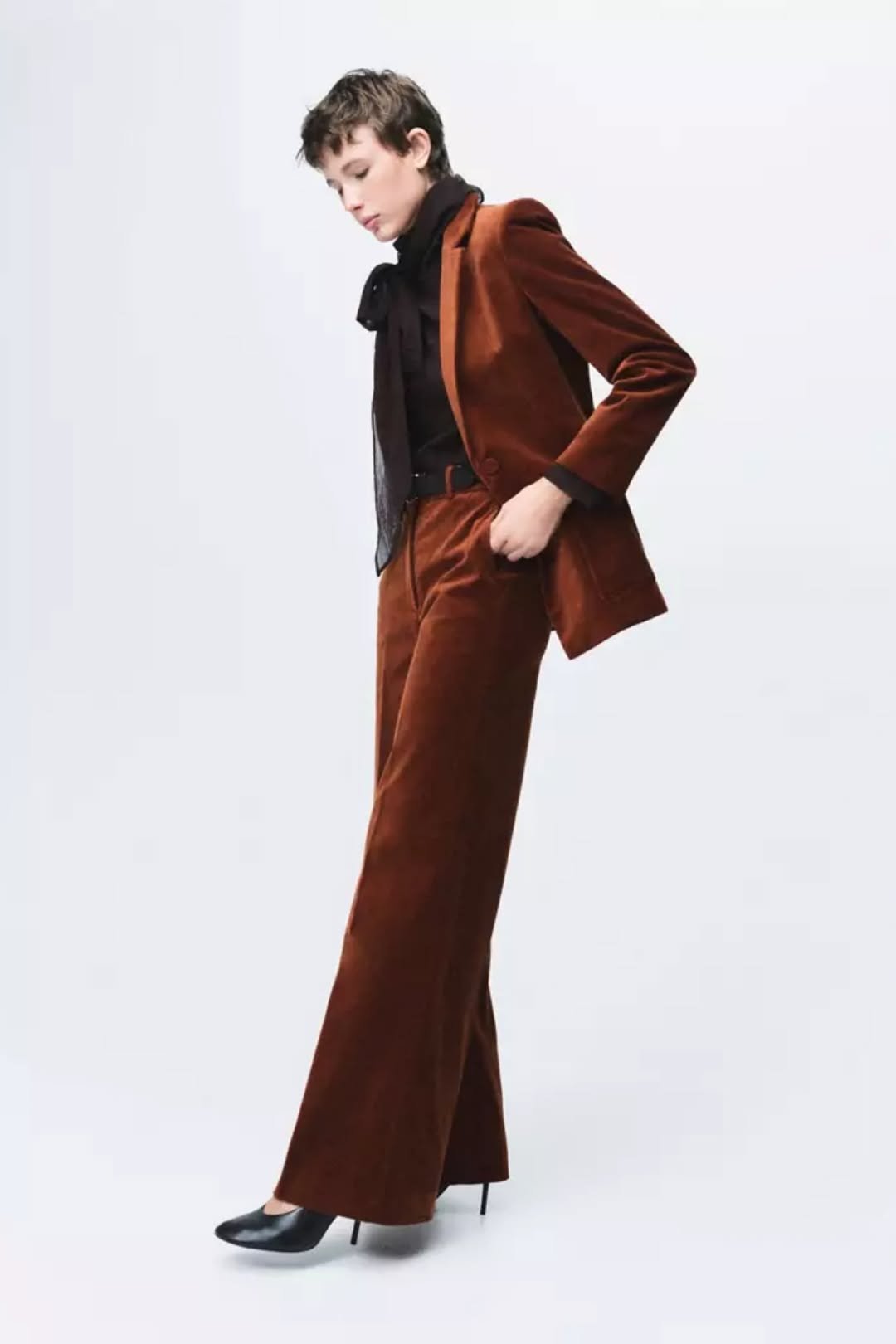 Chocolate Brown Trousers with a Velvet Blazer