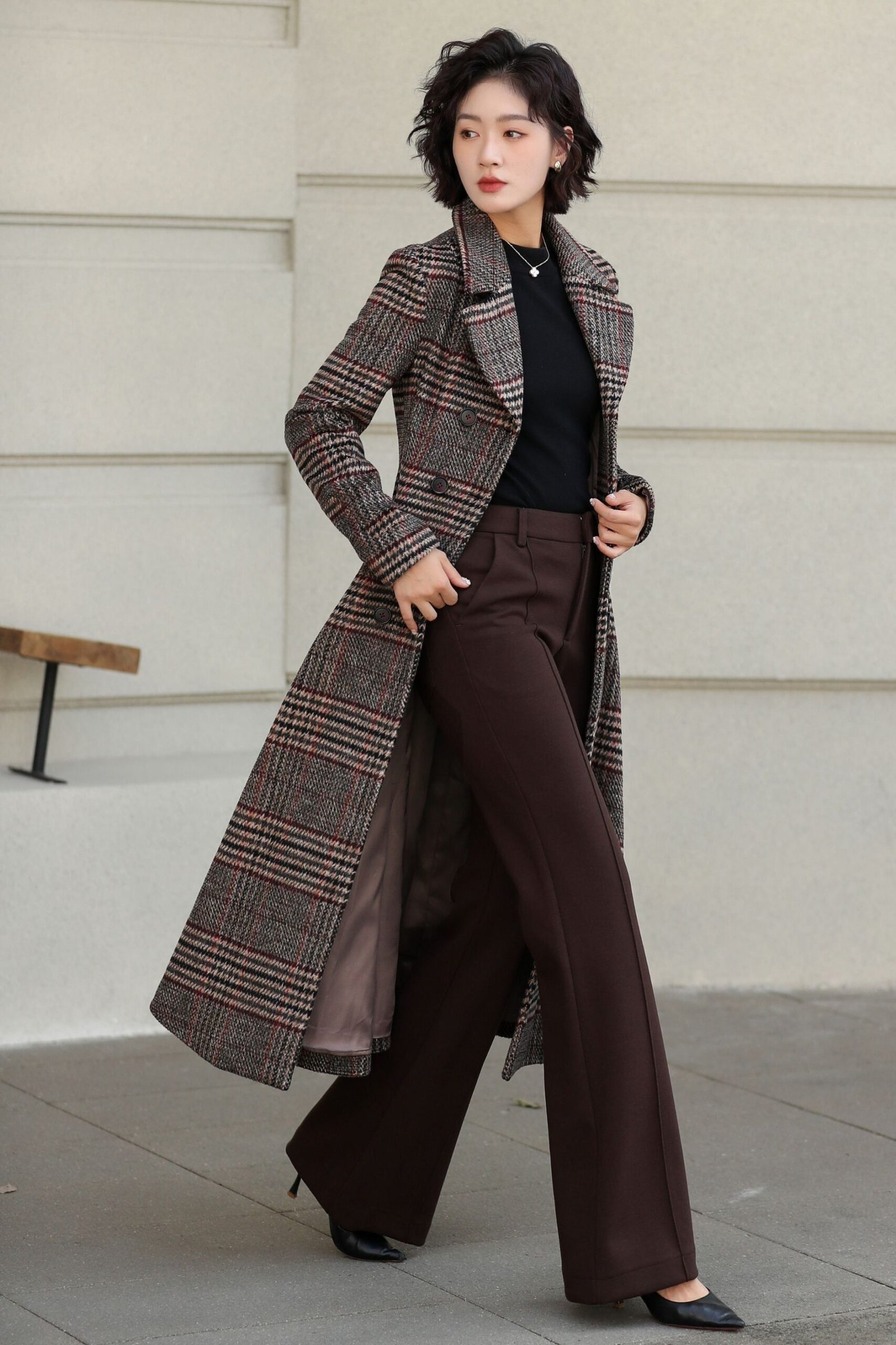 Chocolate Brown Trousers with a Houndstooth Coat