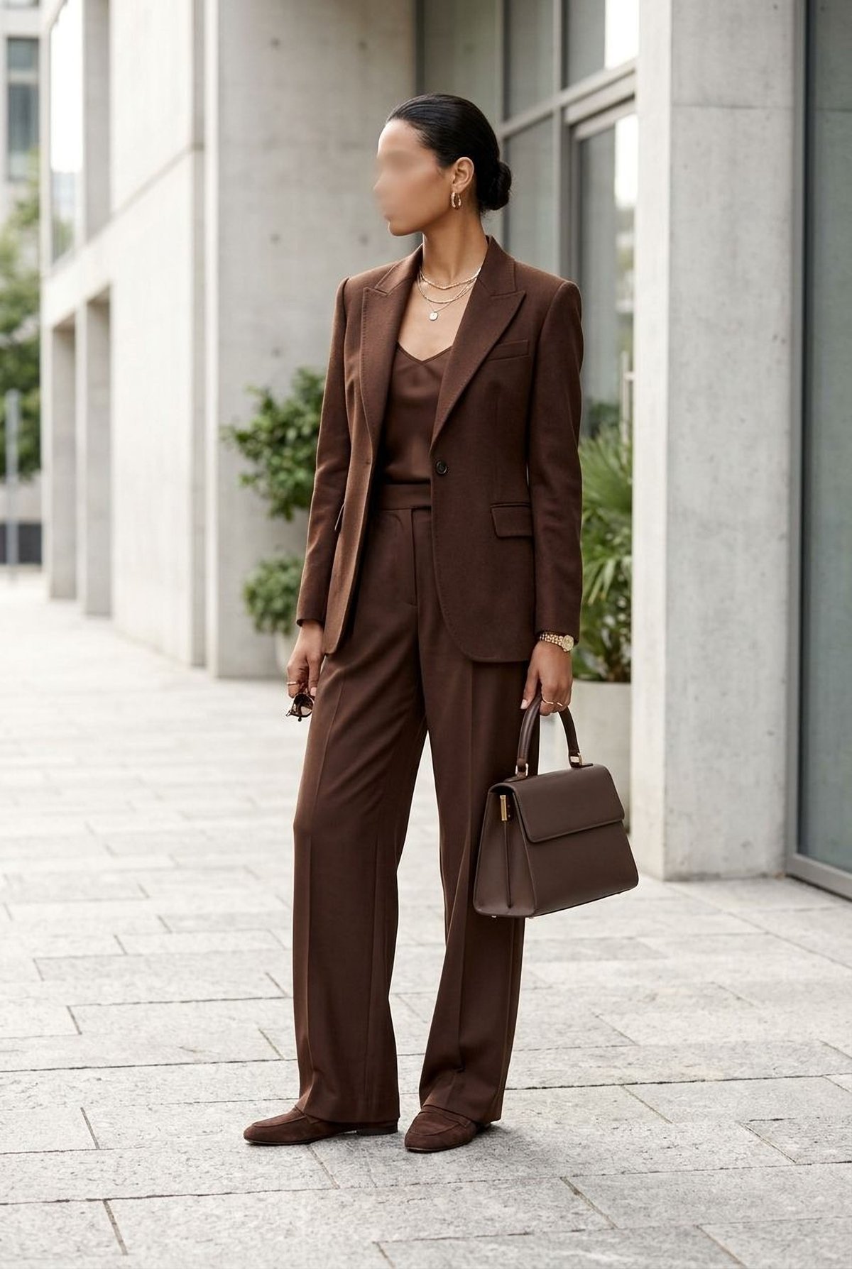 30 Chocolate Suede Jacket Outfits for Winter Outings That Are Chic, Warm and Elegant 7 Chocolate Suede Blazer Jacket with Tailored Trousers