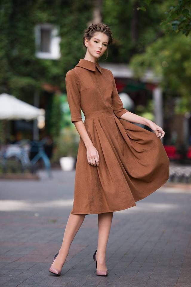 Chocolate Brown Fit and Flare Dress with Kitten Heels