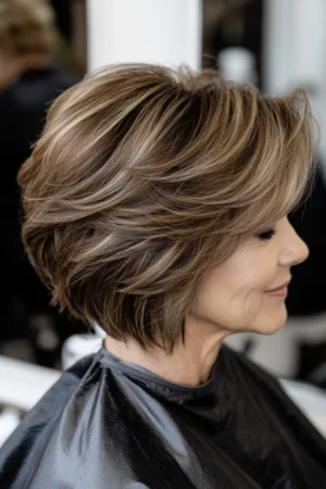 Caramel Highlighted Layered Bob with Rounded Volume