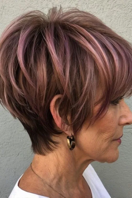 Rose Brown Layered Bob with Long Side Fringe