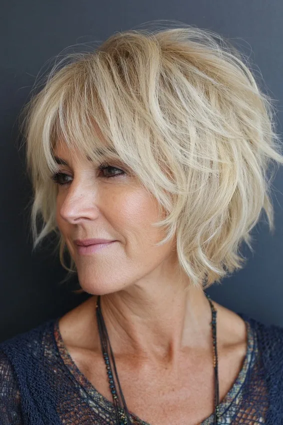 Textured Blonde Layered Bixie with Flipped Ends
