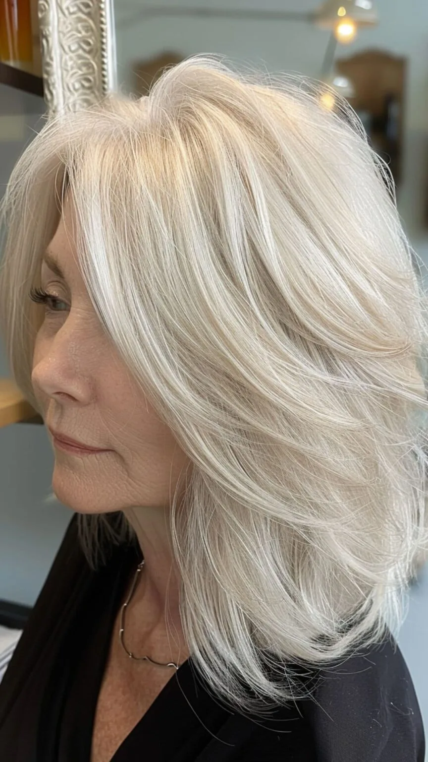 Soft Platinum Layered Midi Cut with Flipped Ends