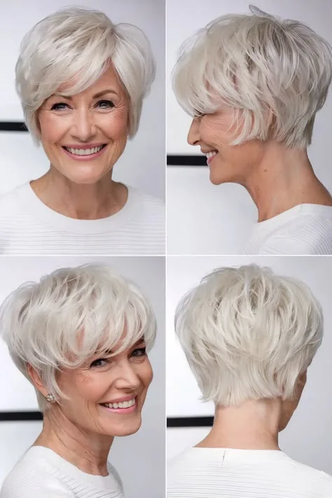 White Layered Bob Shag with Side-Swept Front