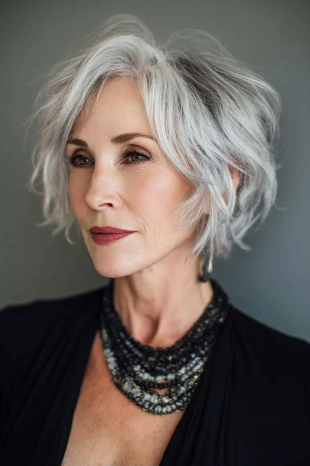 Silver Graduated Shag Bob with Side Volume