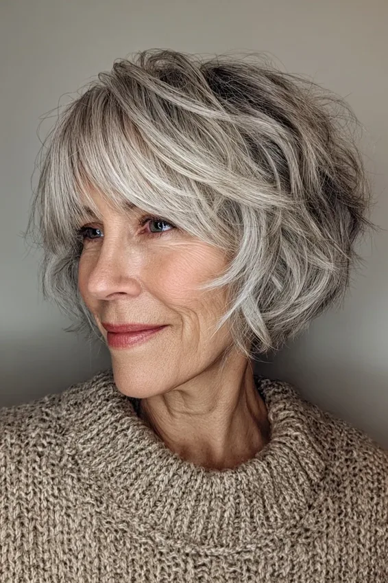 Rounded Ash Brown Shag Bob with Wispy Texture