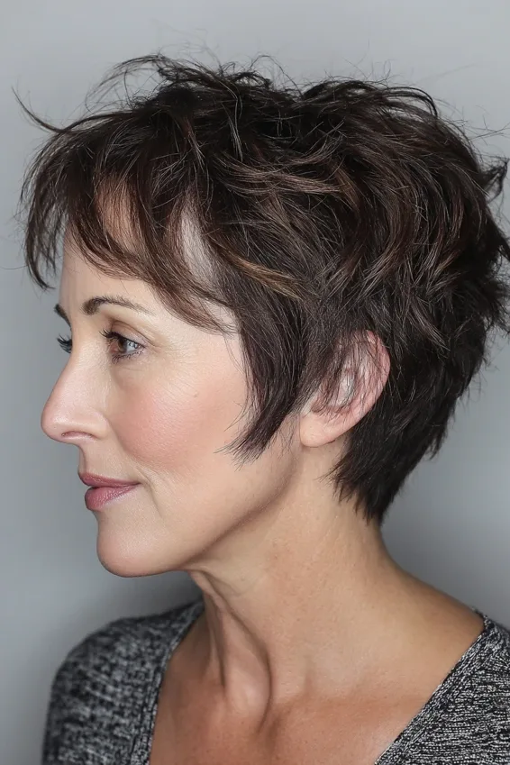 Chestnut Shag Pixie with Soft Fringe