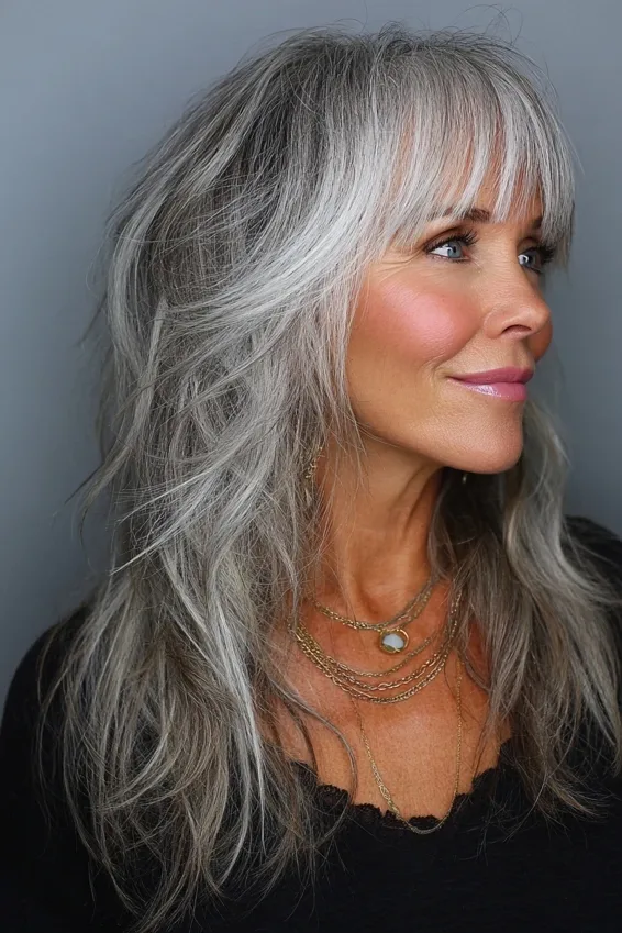 Layered Gray Shag with Full Fringe