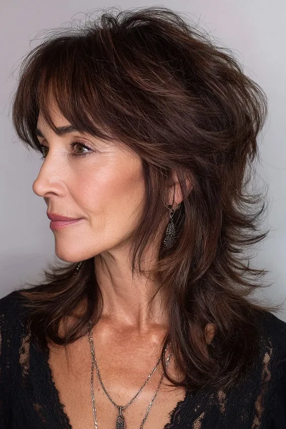 Razored Brunette Shag Mullet with Height