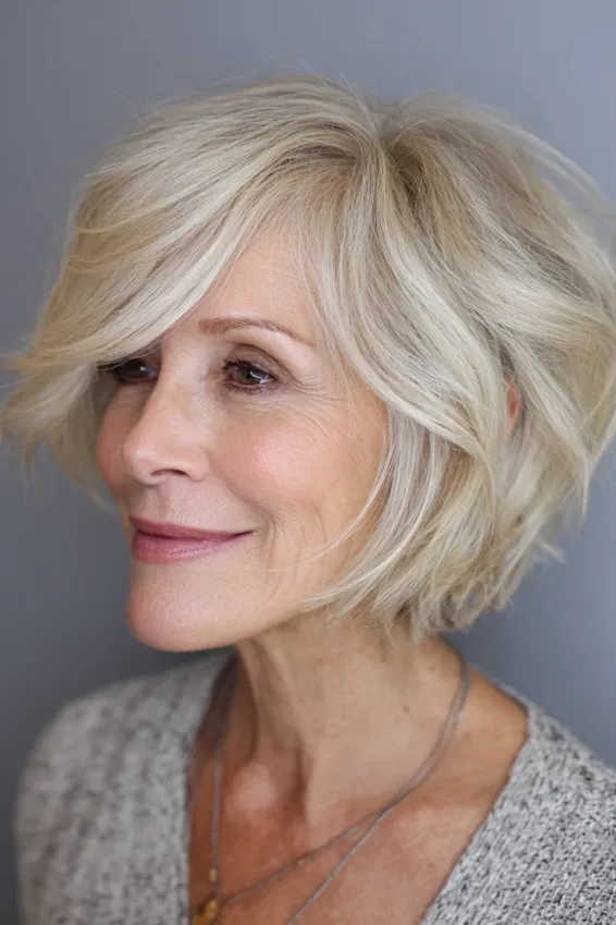 Beige Blonde Shaggy Bob with Tapered Ends