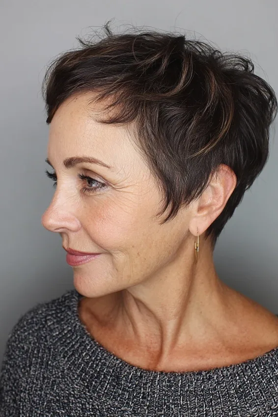 Brunette Layered Shag Pixie with Nape Texture