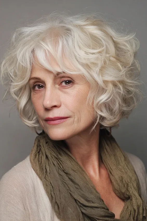 Soft Curly Shag Bob with Wispy Bangs