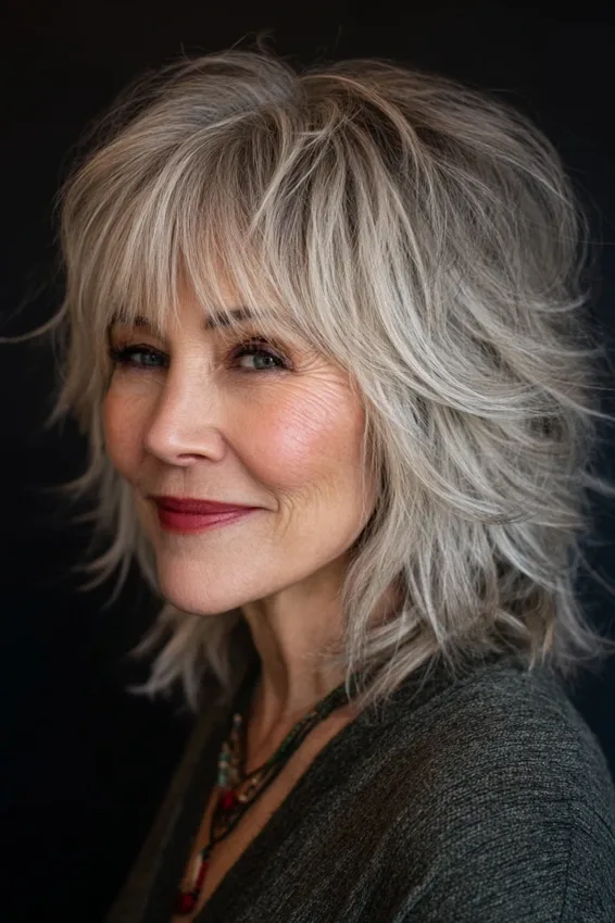 Airy Gray Shag with Wispy Fringe