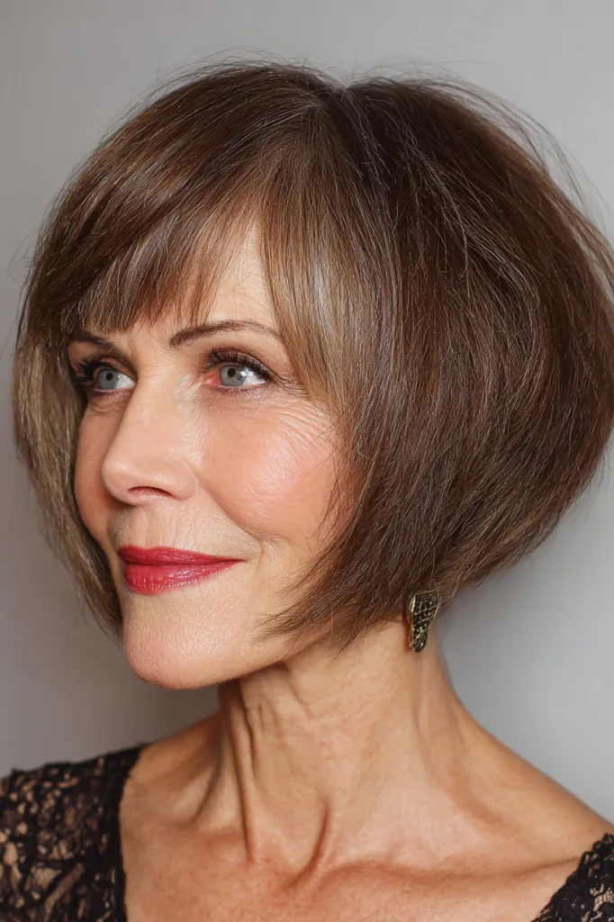 26 Stylish Hairstyles for Women Over 40 With Bangs That Look Fresh and Modern 5 Classic Brunette Bob With Fringe