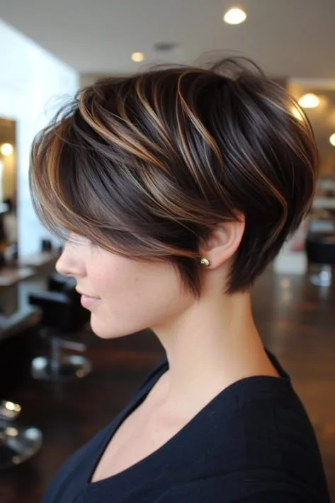 Textured Black Pixie with Brown Accents