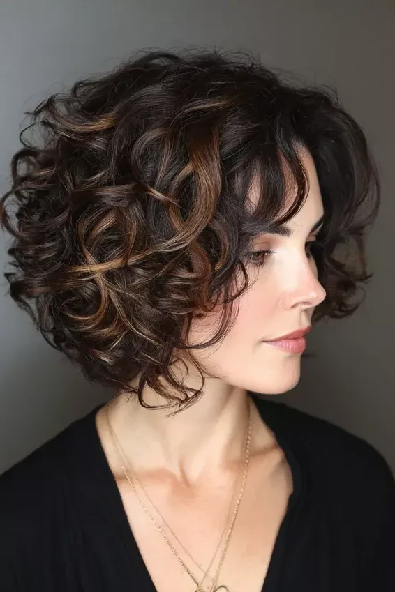 Natural Curly Bob with Dark Depth