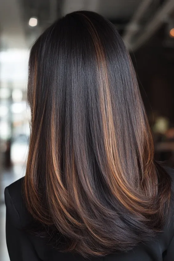Glossy Black Hair with Subtle Brown Depth