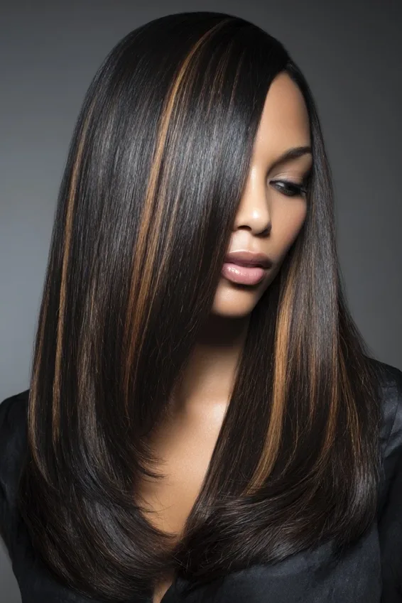 Sleek Straight Hair with Toffee Highlights