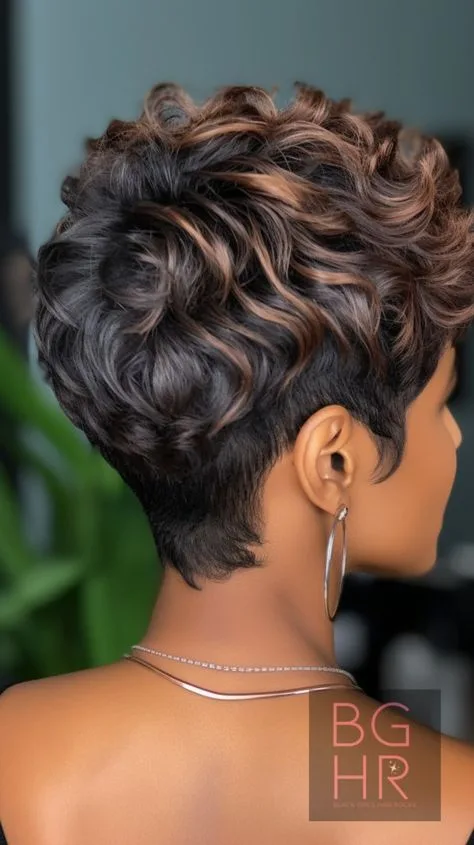 Short Curls with Cinnamon-Brown Highlights