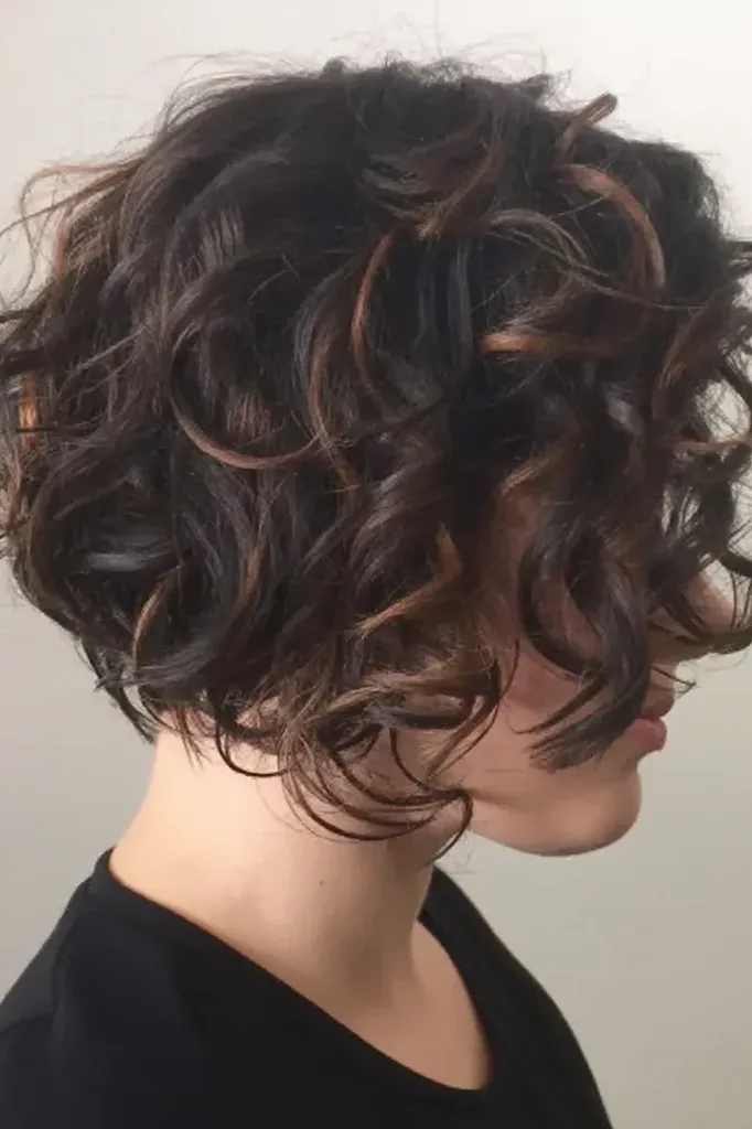 Curly Bob with Soft Brown Highlights