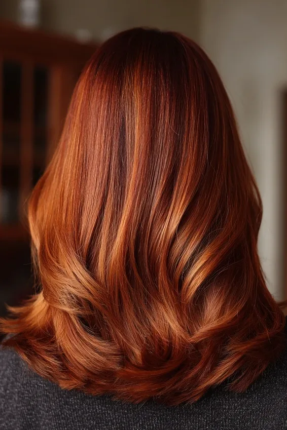 Deep Red Copper Balayage with Root Depth