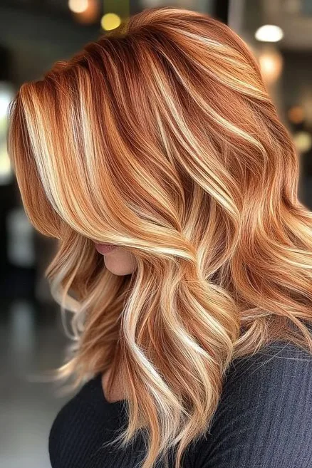 Copper Balayage with Soft Blonde Ribbons