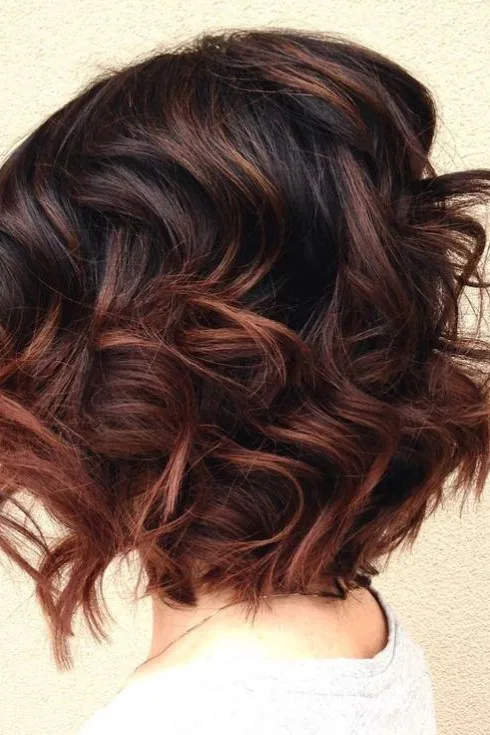 Deep Brown Wavy Bob with Copper Tips