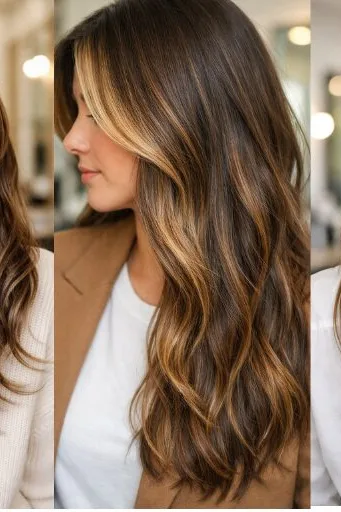 Sun-Faded Caramel Balayage on Brunette Waves