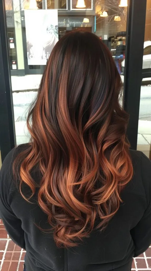 Glossy Chocolate Brunette with Caramel Veins