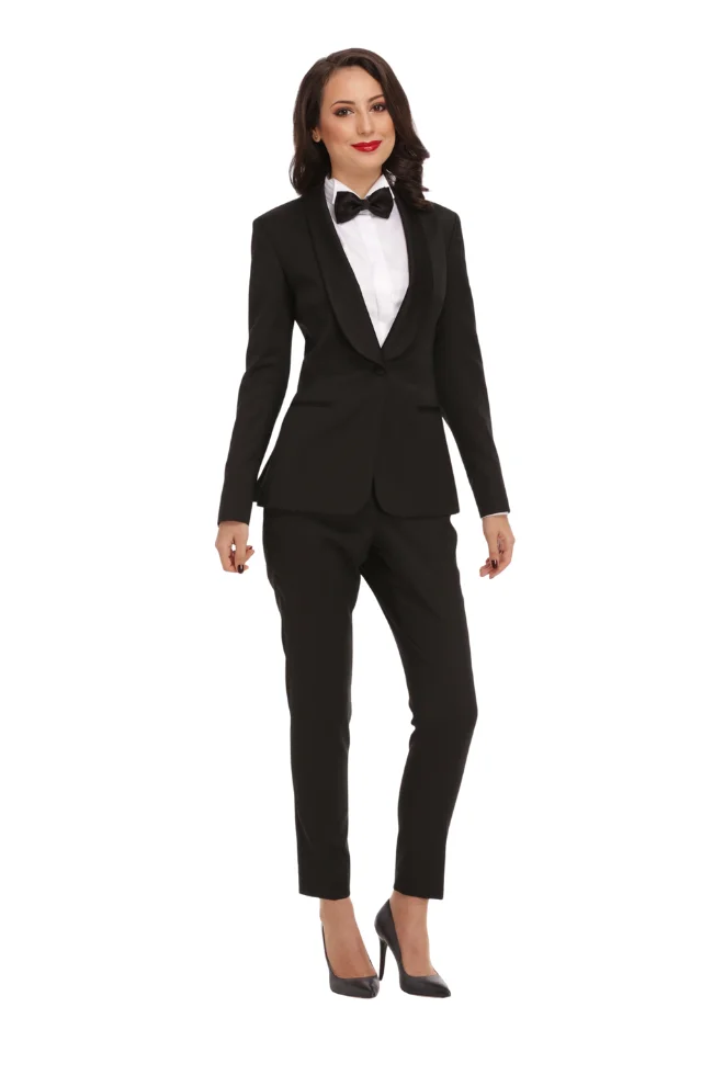 Black Tuxedo Suit with a Bow Tie and Cropped Trousers