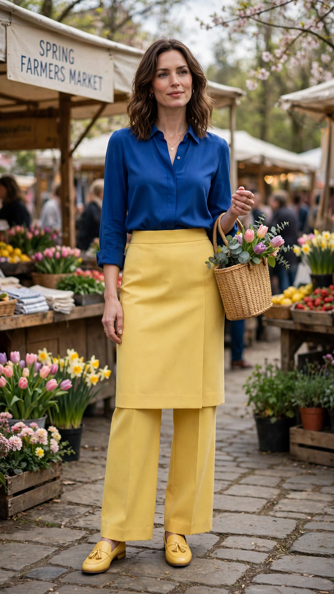 50 Blue and Yellow Colour Block Outfits for April Weekends That Are Fresh, Chic and Easy to Wear 50 Cobalt and Butter Yellow Blue and Yellow Colour Block Outfit with a yellow pencil skirt and loafers