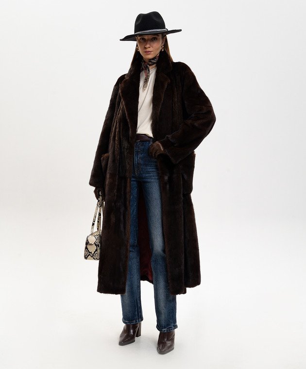 Brown Fur Coat, Brown Leather Gloves and Blue Jeans