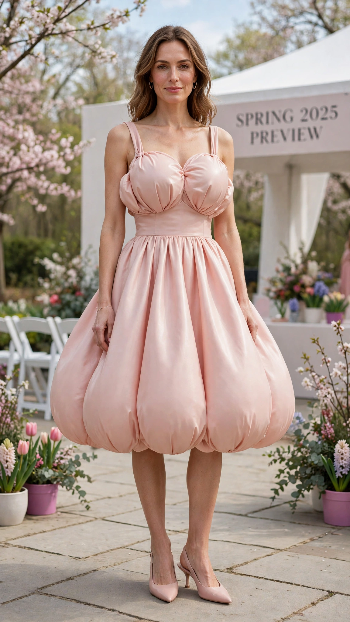 Blush Pink Bubble Shape Outfit with a balloon bodice and slingbacks
