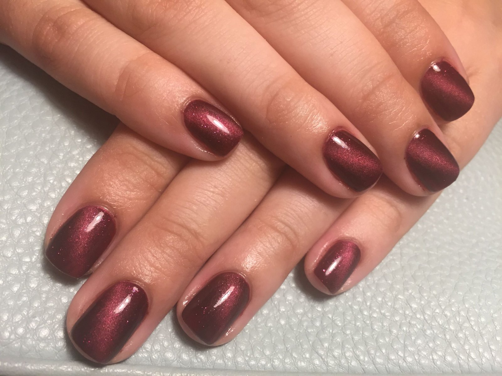 Burgundy Cat Eye Short Oval Nails for Cold Weather Events