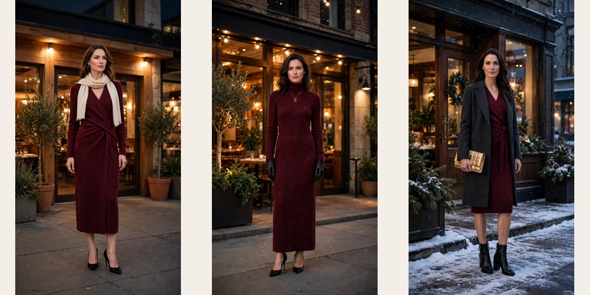 20 Burgundy Knit Dress Outfits for Winter Dinners That Are Chic, Warm and Elegant