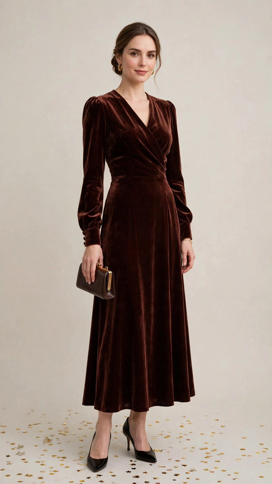 Burgundy Velvet Dress Outfit 1