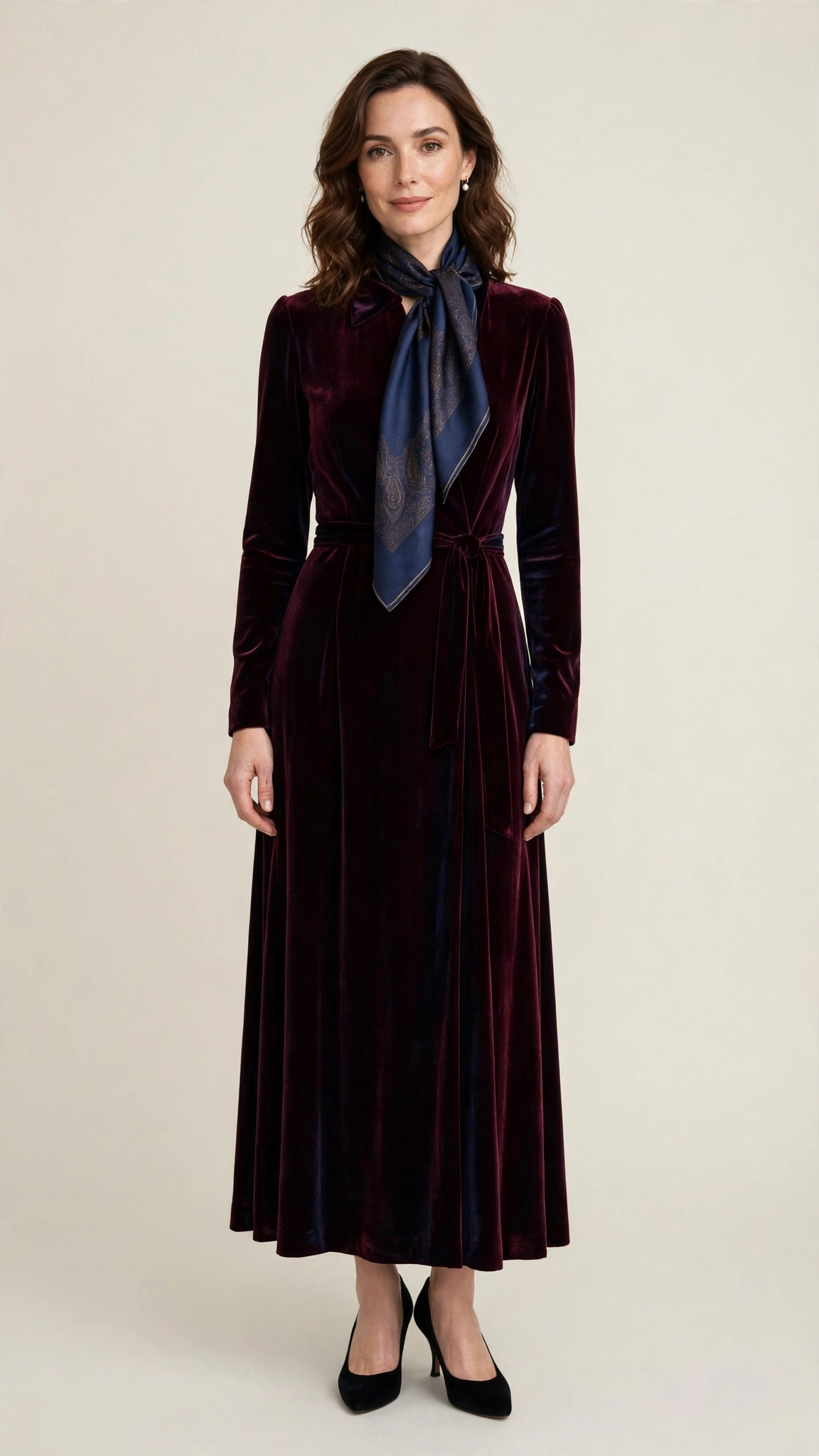 Burgundy Velvet Dress Outfit 2