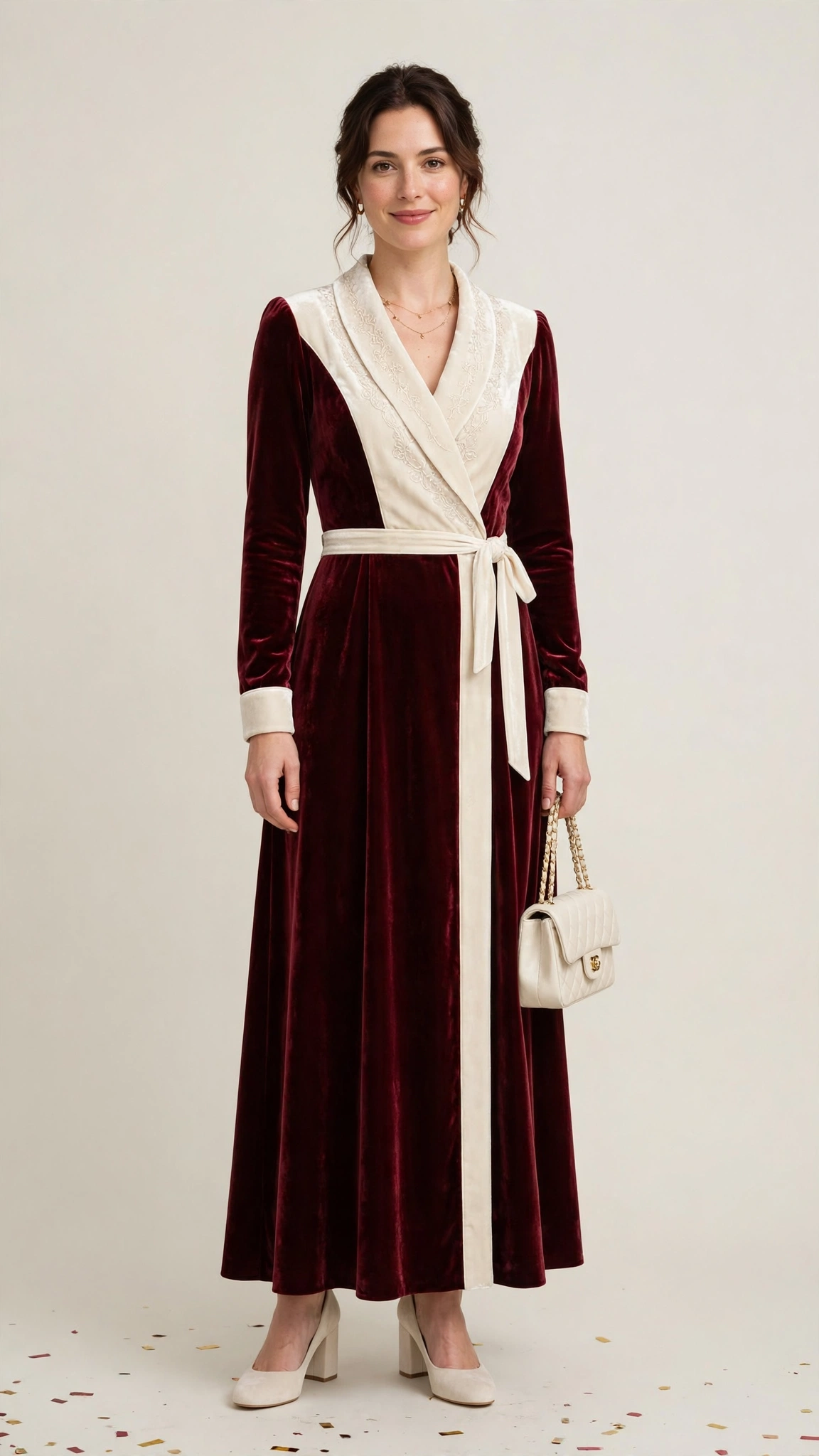 Burgundy Velvet Dress Outfit 3