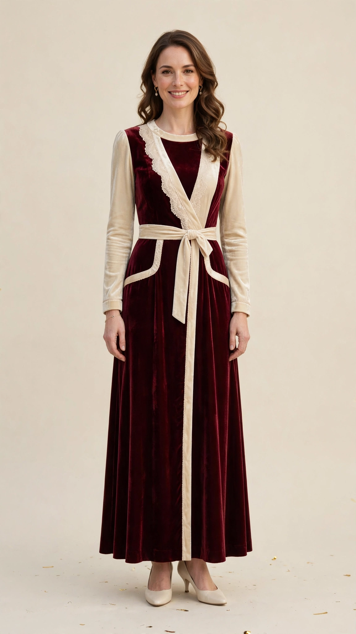 Burgundy Velvet Dress Outfit 4