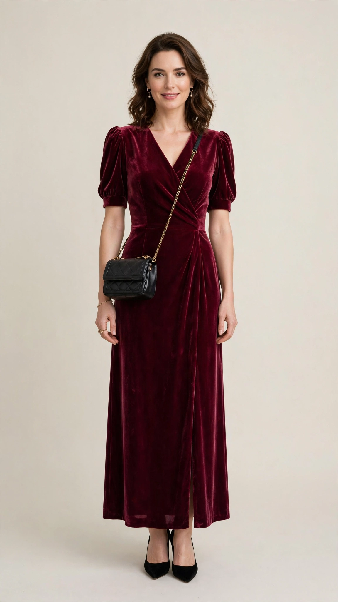 Burgundy Velvet Dress Outfit 5